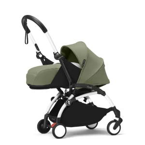 Passeggino YOYO3 Stokke olive con kit neonato telaio bianco