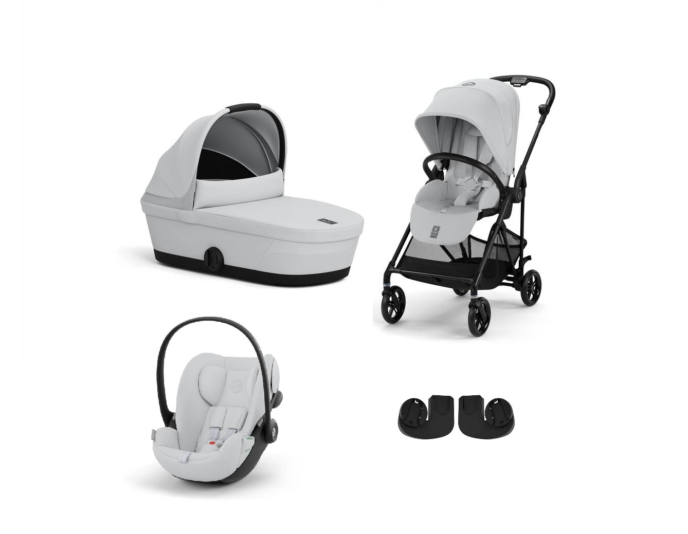 Trio Melio carbon Cybex fog grey con Cloud G i-Size