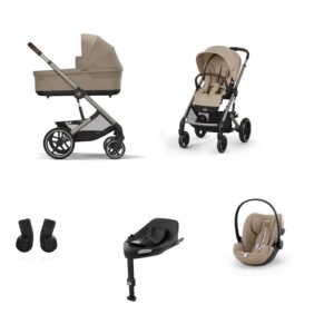 Trio Balios S Lux con navicella richiudibile e Cloud G Plus Cybex almond beige + base Isofix